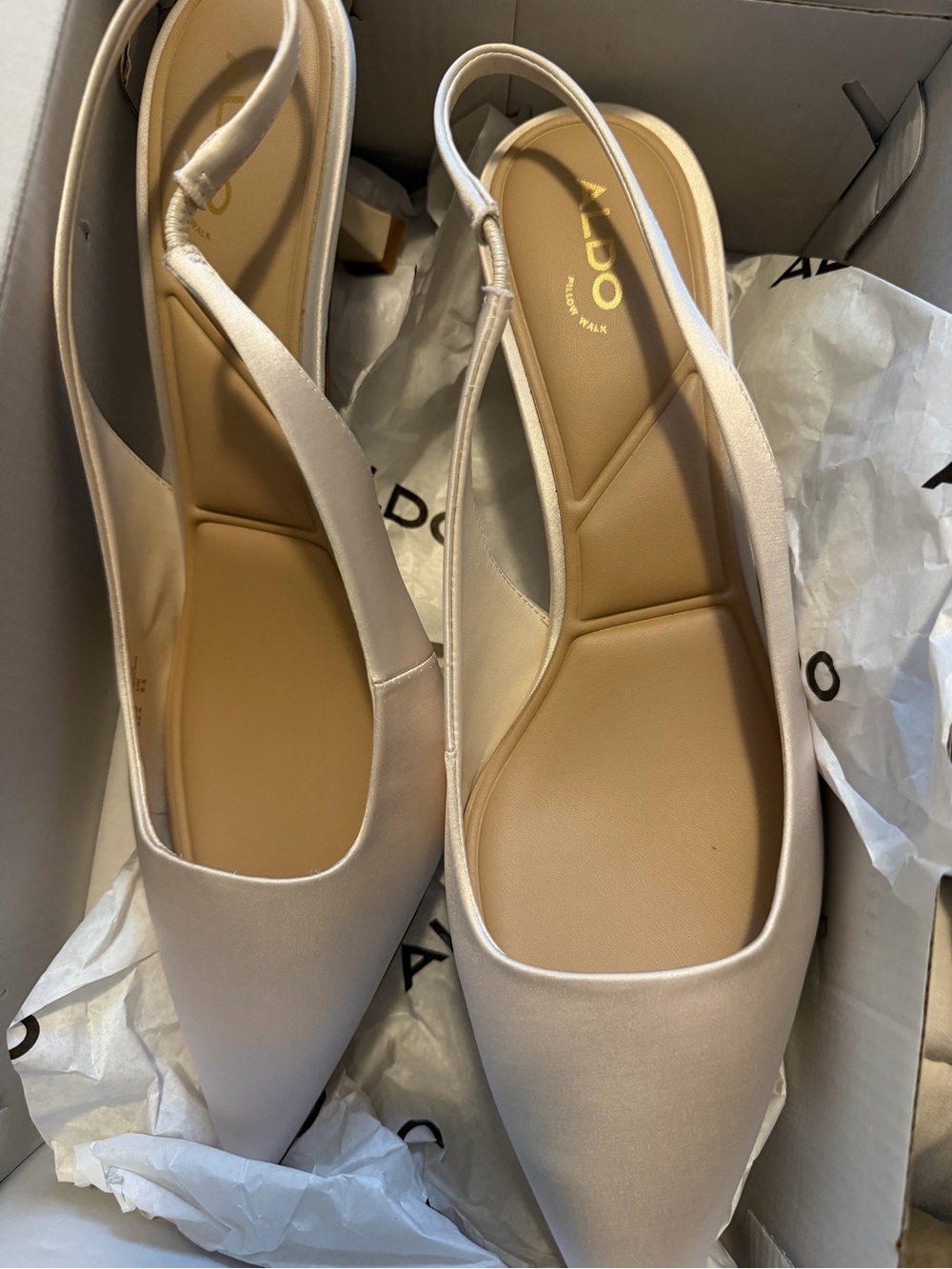 ALDO Satin Ivory Slingback Pointed-Toe Flats